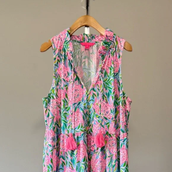 Lilly Pulitzer Malone Maxi Dress Frenchie Blue -Turtley In Love SIZE:XL - Picture 3 of 15